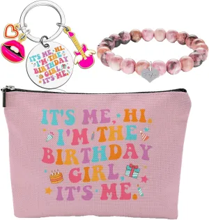 QualityLife Tay Birthday Set With Makeup Bag,Keychain,Bracelet Singer Merch Cosmetic Bag for Music Lovers,Womens Birthday Gifts