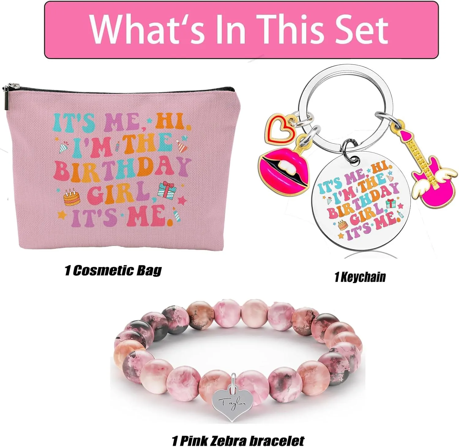 QualityLife Tay Birthday Set With Makeup Bag,Keychain,Bracelet Singer Merch Cosmetic Bag for Music Lovers,Womens Birthday Gifts