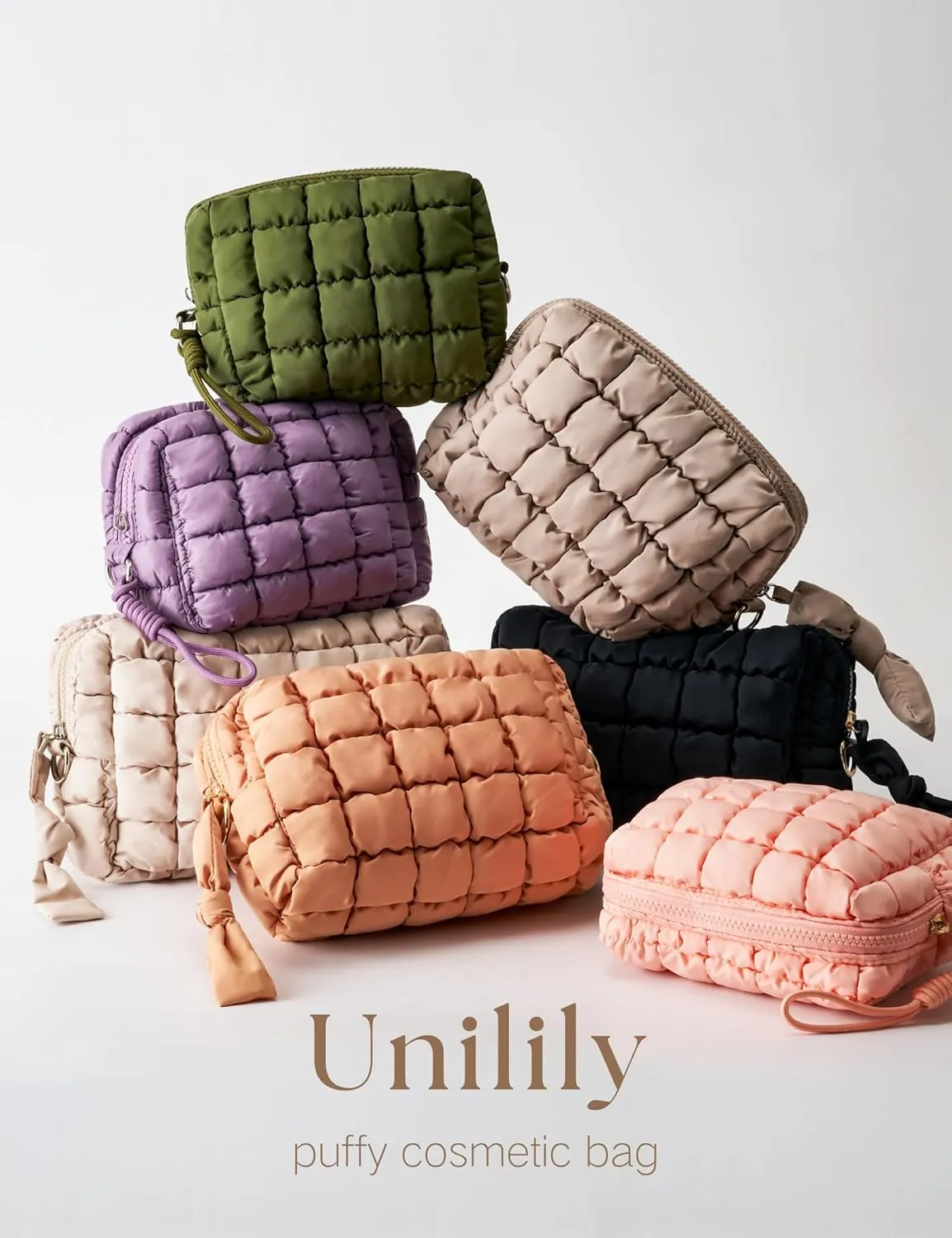 Quilted Makeup Bag Puffy Cosmetic Bag Cute Puffer Travel Toiletry Bag for Women, Small Makeup Pouch for Purse Quilted Cosmetic Pouch for Essentials Toiletries, Christmas Gift for Women, Girls