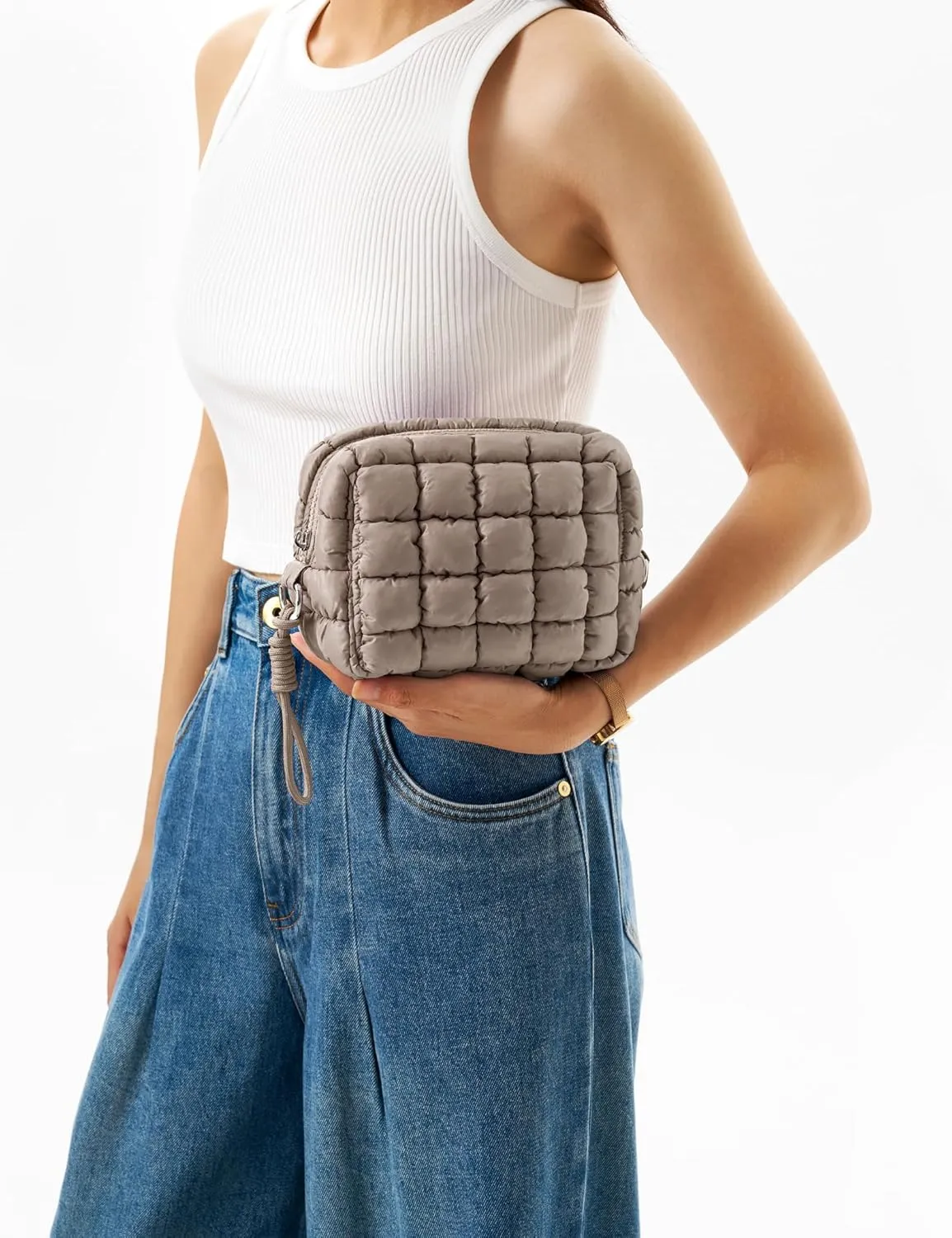 Quilted Makeup Bag Puffy Cosmetic Bag Puffer Travel Toiletry Bag for Women, Small Makeup Pouch for Purse Quilted Cosmetic Pouch for Essentials Toiletries, Gift for Women