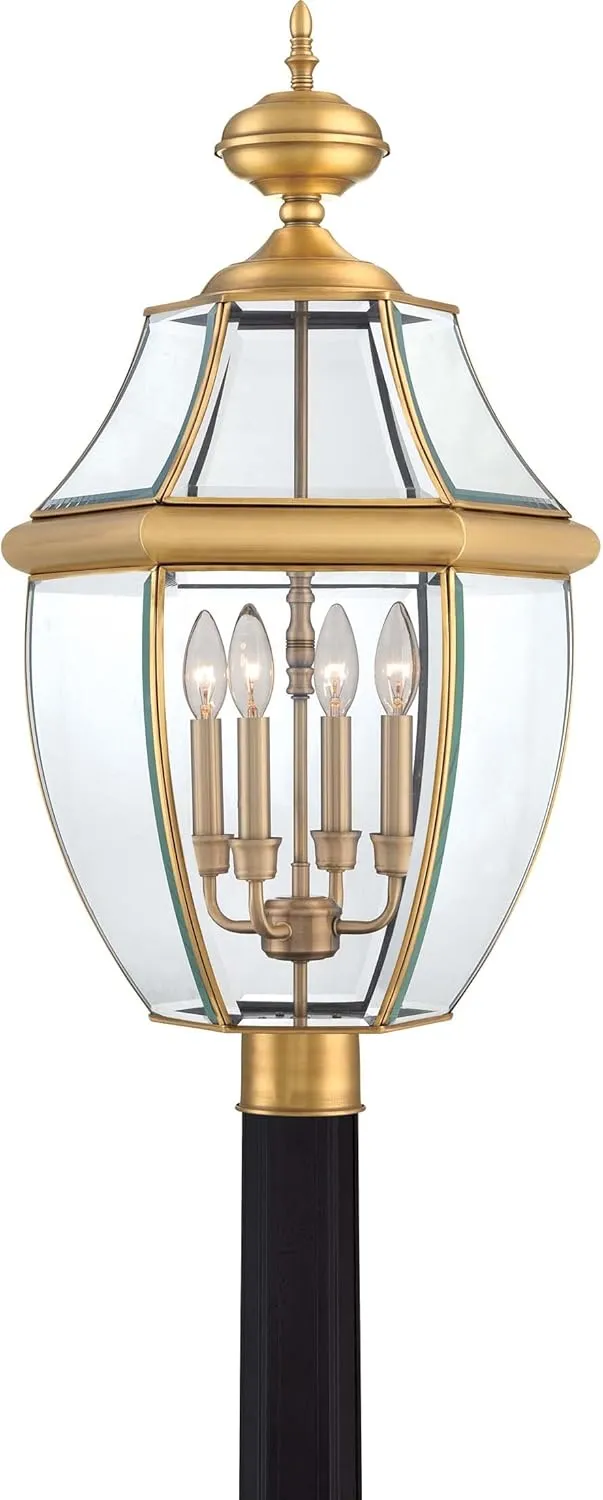 Quoizel NY9045A Newbury Outdoor Post Lantern Pier Mount Lighting, 4-Light, 240 Watts, Antique Brass (31"H x 16"W)