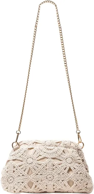 QWINEE Women's Woven Clutch Purse Boho Flower Crochet Shoulder Handbags Knit Dumpling Bag Chain Crossbody Summer Beach Clutch