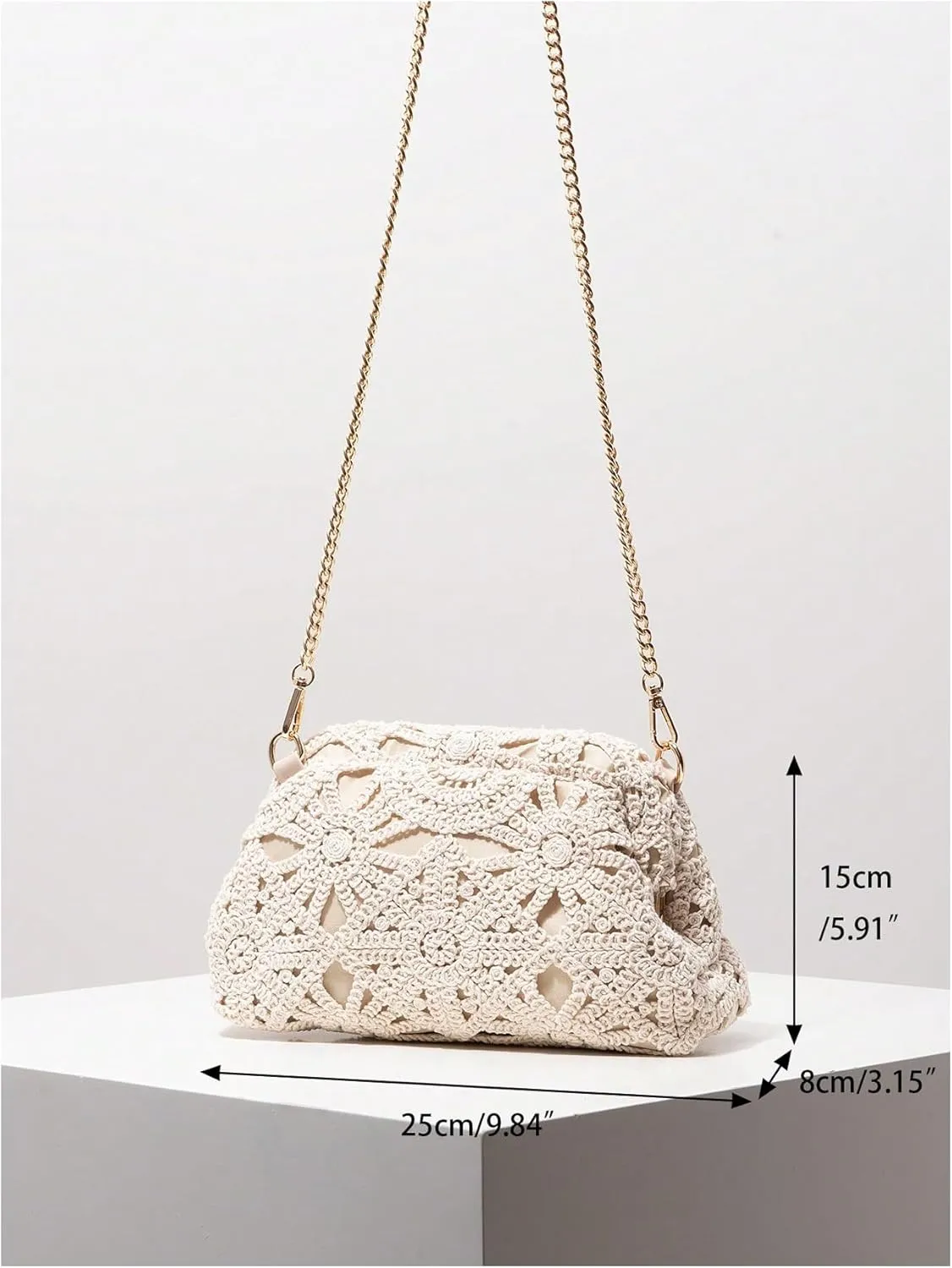 QWINEE Women's Woven Clutch Purse Boho Flower Crochet Shoulder Handbags Knit Dumpling Bag Chain Crossbody Summer Beach Clutch