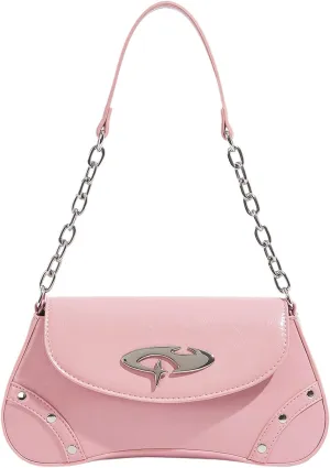 QWINEE Women's Y2K Studded Denim Shoulder Bag Flap Chain Strap Small Underarm Purse Street Handbags