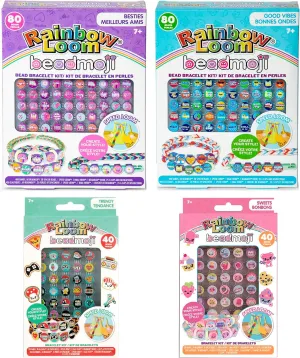 Rainbow Loom: Beadmoji 4 Pack Bundle: Besties, Good Vibes, Sweets, Trendy - 4 Rubber Band DIY Charm Bracelet Kits, Speed Loom, Design & Create, Age 7 