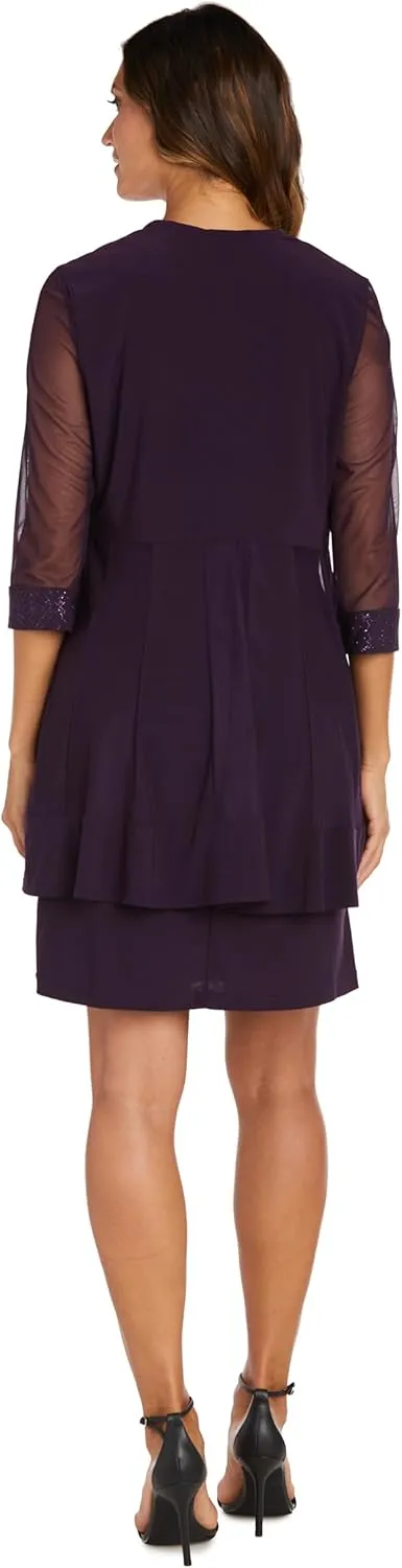R&M Richards Womens Plus 2PC Mesh Inset Dress with Jacket
