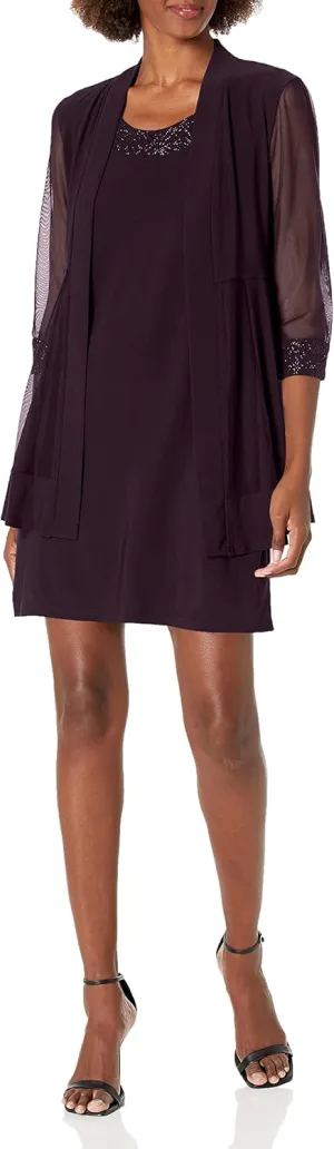 R&M Richards Womens Plus 2PC Mesh Inset Dress with Jacket