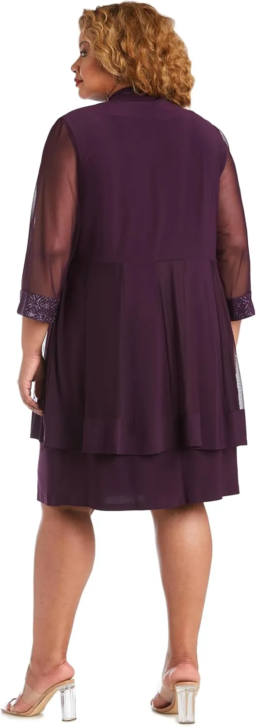 R&M Richards Womens Plus 2PC Mesh Inset Dress with Jacket