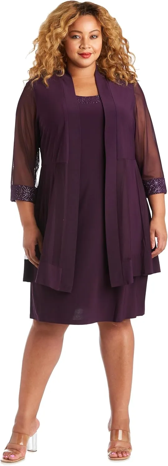 R&M Richards Womens Plus 2PC Mesh Inset Dress with Jacket