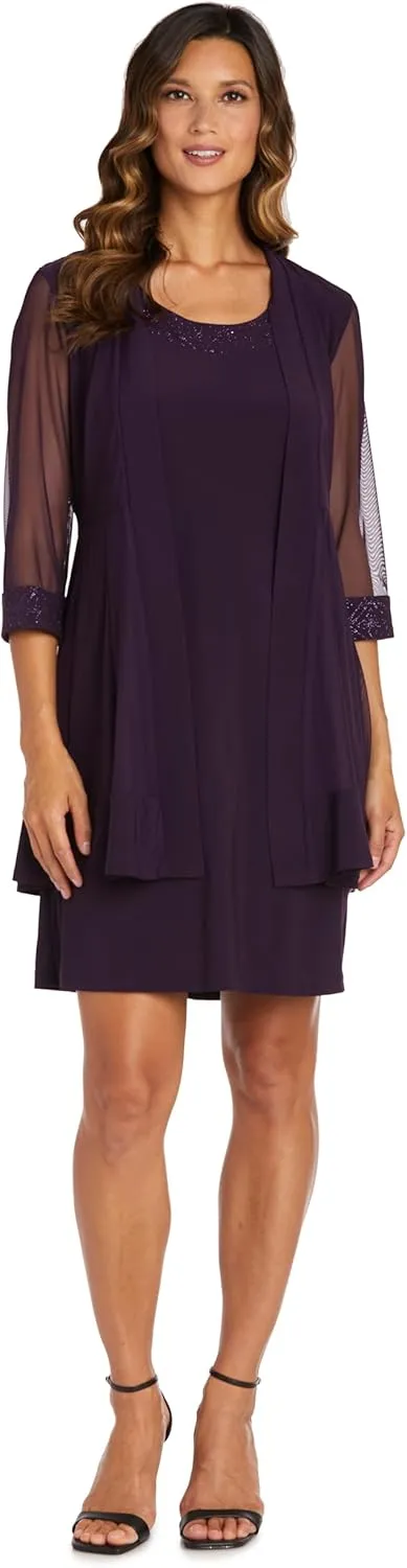 R&M Richards Womens Plus 2PC Mesh Inset Dress with Jacket
