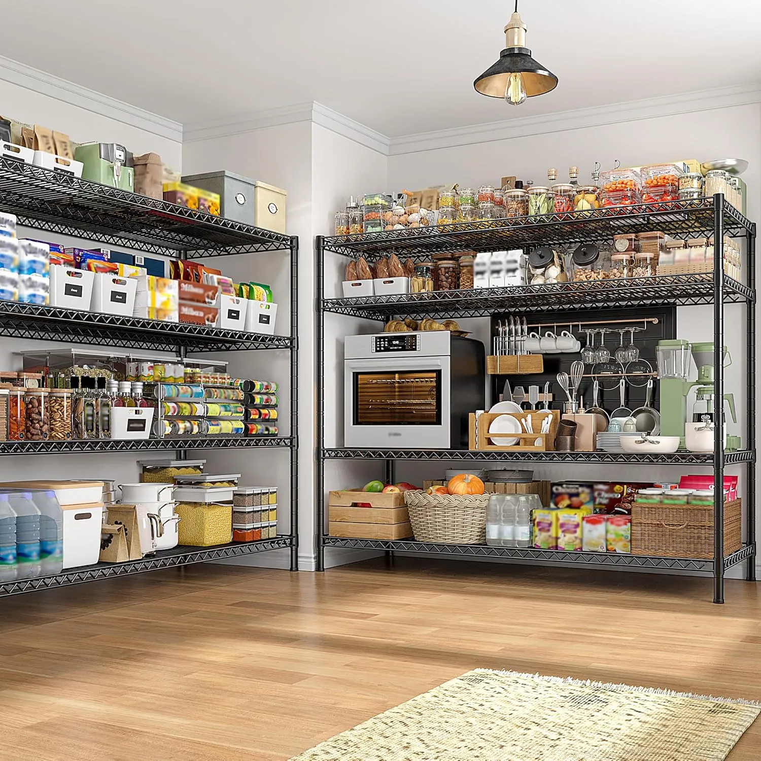 REIBII 2560LBS Storage Shelves 55.5"W Metal Shelving Unit 4 Tier Wire Shelving Commercial Adjustable Garage Shelving Heavy Duty for Storage Rack for Pantry, Garage, Kitchen,55.5"W x 18"D x 55.5"H,2PCS