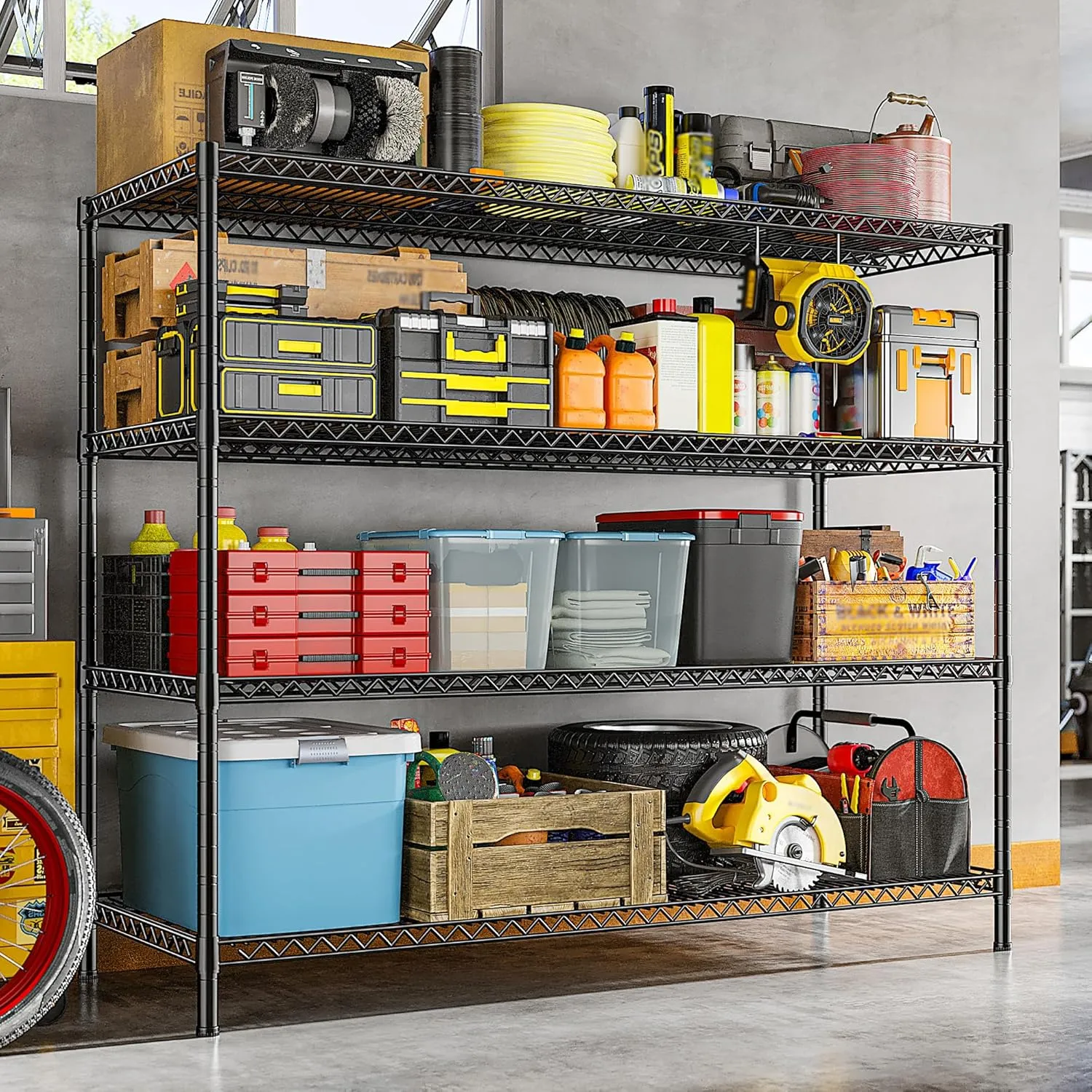 REIBII 2560LBS Storage Shelves 55.5"W Metal Shelving Unit 4 Tier Wire Shelving Commercial Adjustable Garage Shelving Heavy Duty for Storage Rack for Pantry, Garage, Kitchen,55.5"W x 18"D x 55.5"H,2PCS