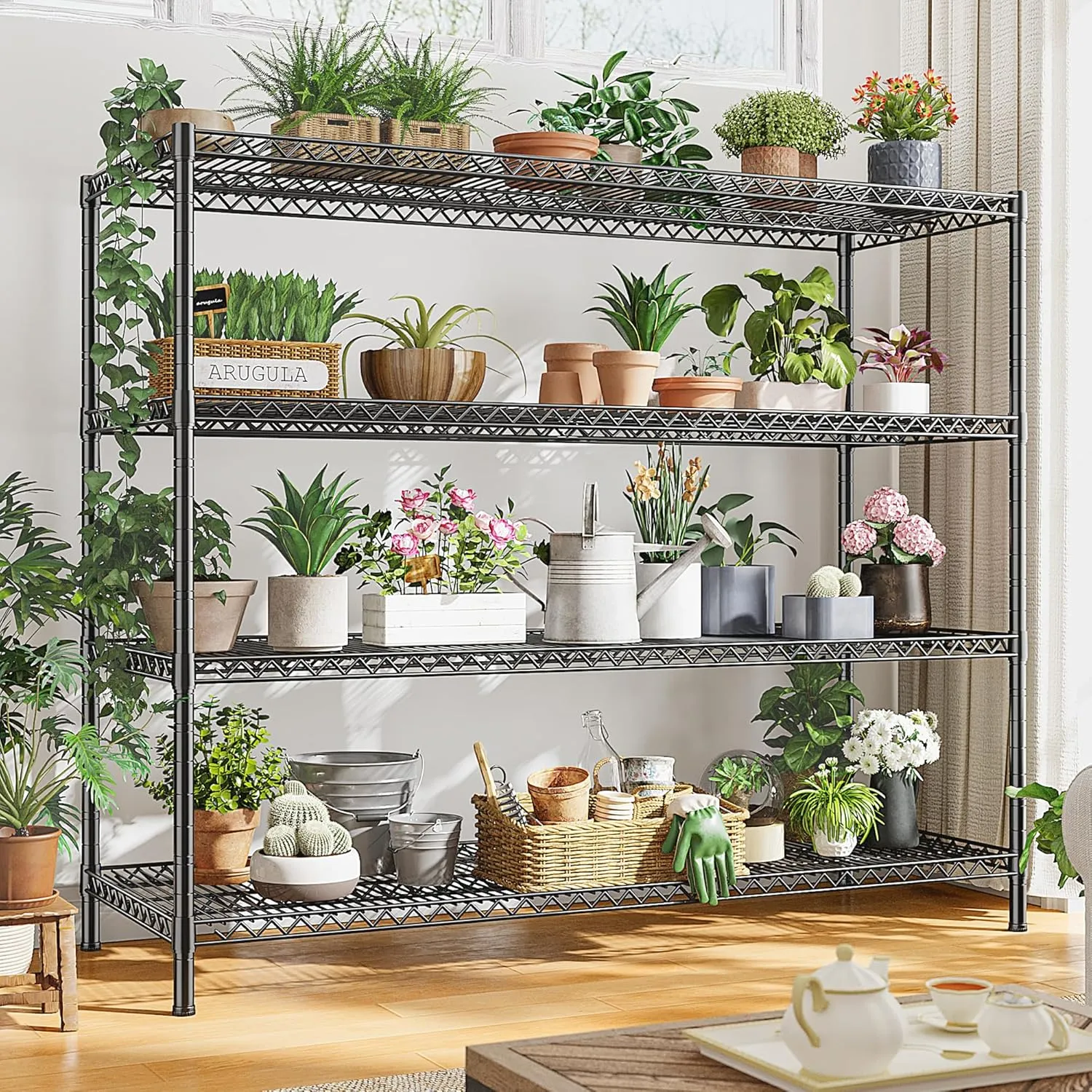 REIBII 2560LBS Storage Shelves 55.5"W Metal Shelving Unit 4 Tier Wire Shelving Commercial Adjustable Garage Shelving Heavy Duty for Storage Rack for Pantry, Garage, Kitchen,55.5"W x 18"D x 55.5"H,2PCS