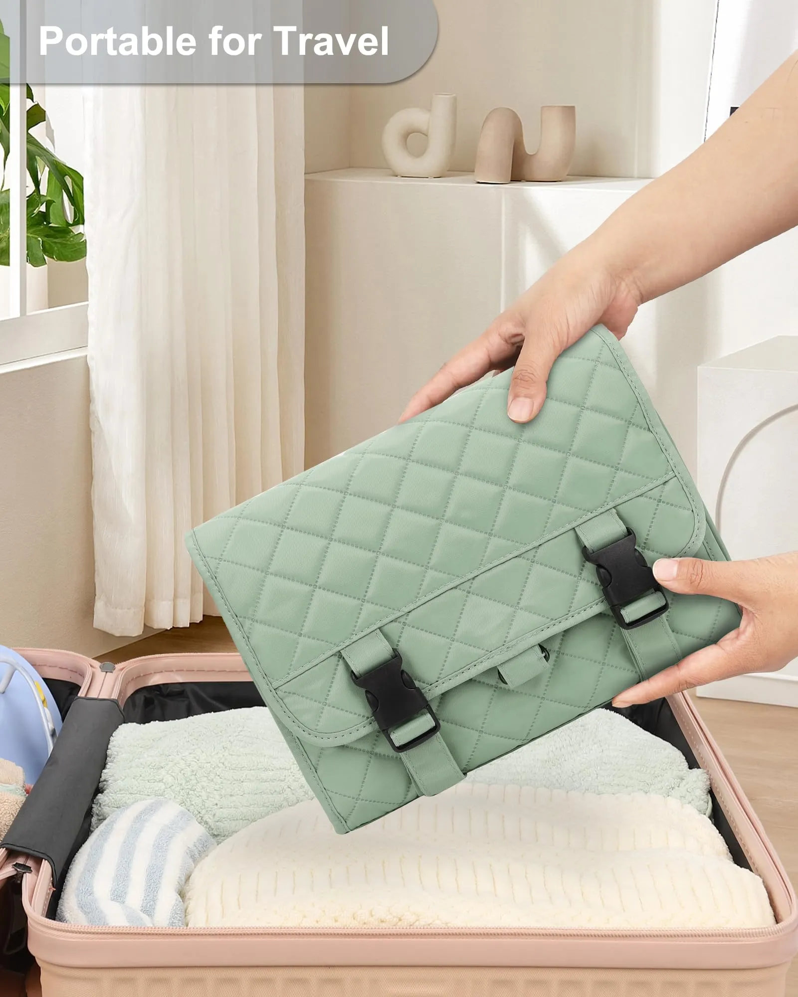 Relavel Travel Hanging Toiletry Bag for Men Women Travel Kit Shaving Bag Waterproof Large Makeup Bag Wash Bag Makeup Organizer Cosmetic Case for Bathroom Shower Green Pro