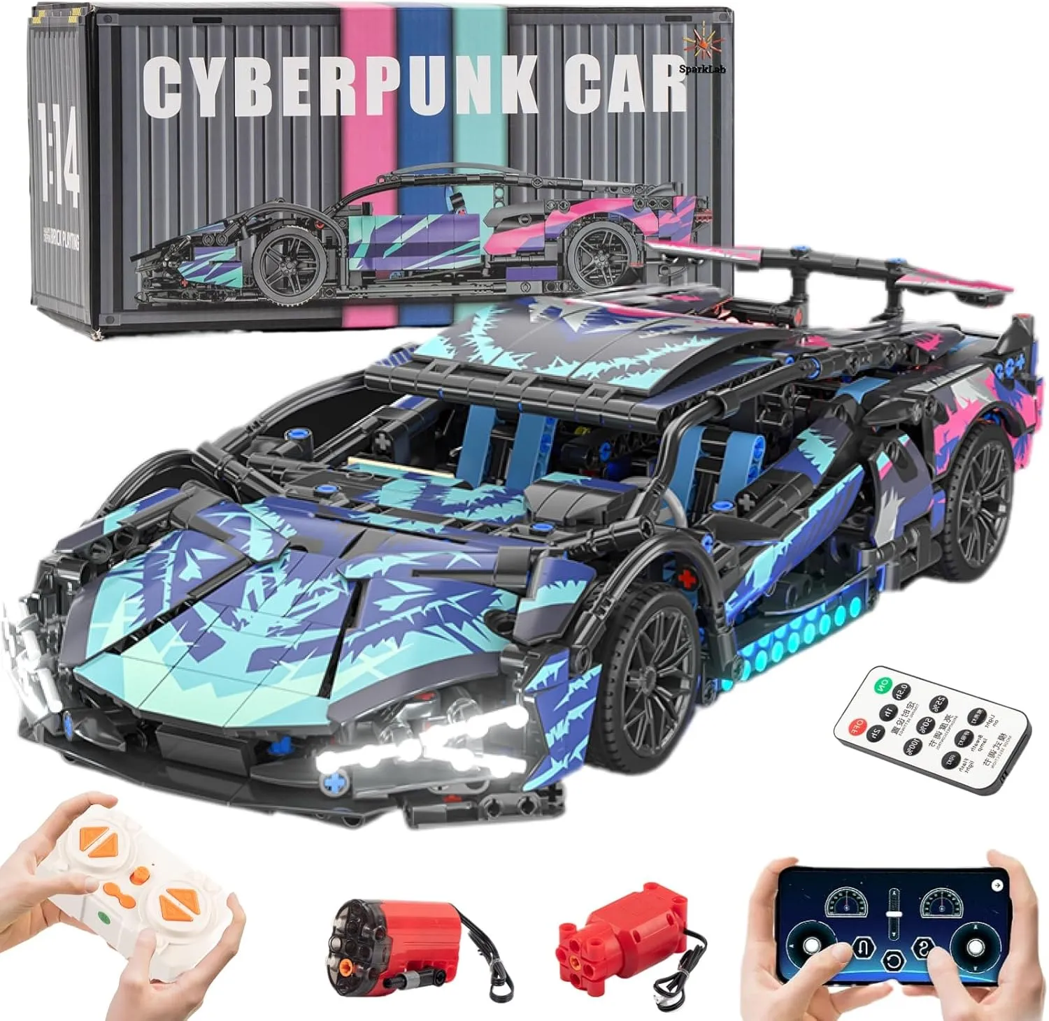 Remote Control Car - 1:14 Scale Science Kits for Kids Age 8-12, RC Cars with LED Lights, Educational Toys and Collectible Cars Toys Gift for Kids Birthday (1280 PCS)