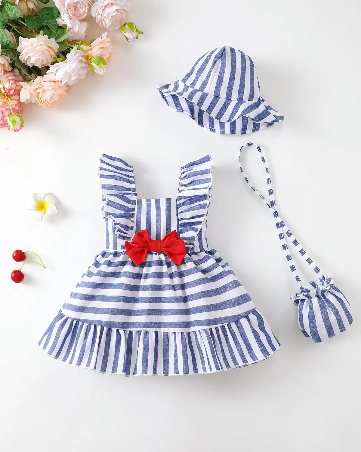 Renotemy Newborn Infant Baby Girl Dresses Summer Outfits Boho Casual Sundress Gifts Toddler Clothes for Girl with Hat and Bag