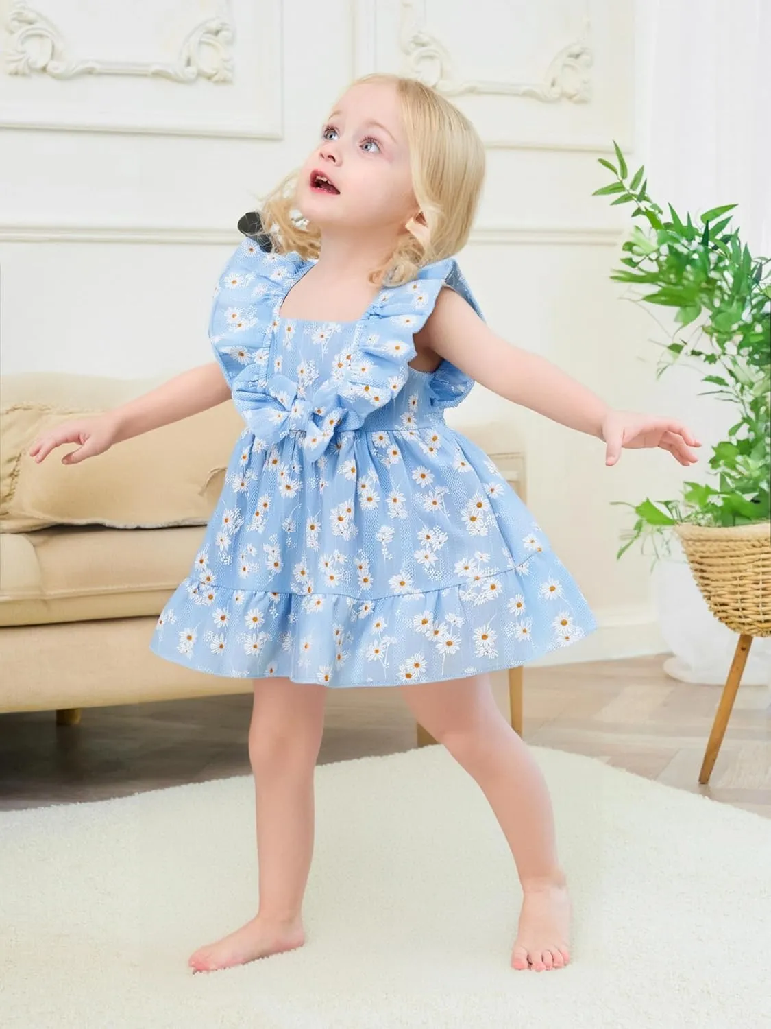Renotemy Newborn Infant Baby Girl Dresses Summer Outfits Boho Casual Sundress Gifts Toddler Clothes for Girl with Hat and Bag