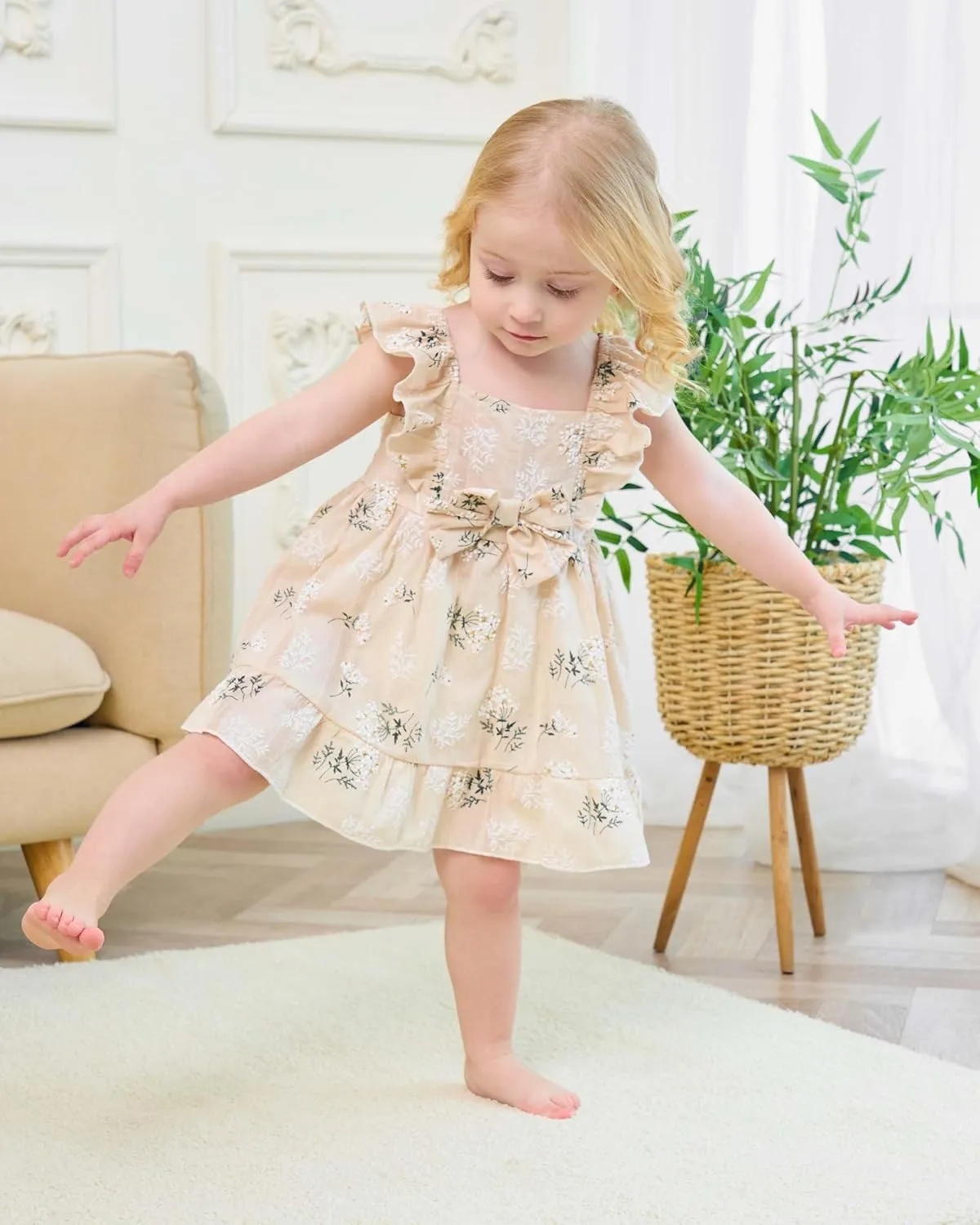 Renotemy Newborn Infant Baby Girl Dresses Summer Outfits Boho Casual Sundress Gifts Toddler Clothes for Girl with Hat and Bag