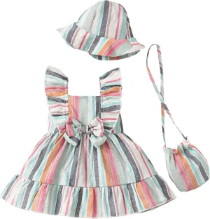 Renotemy Newborn Infant Baby Girl Dresses Summer Outfits Boho Casual Sundress Gifts Toddler Clothes for Girl with Hat and Bag