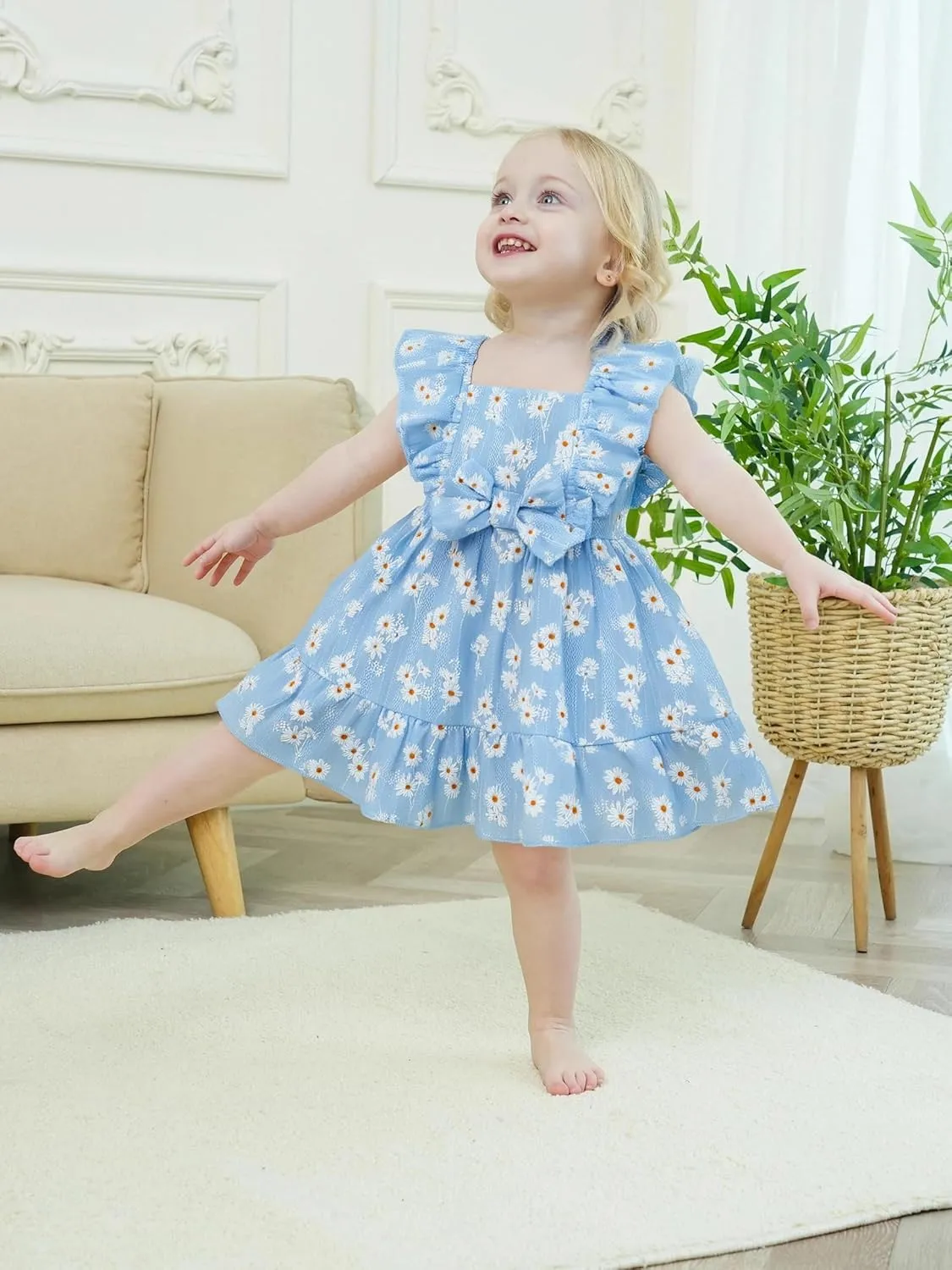 Renotemy Newborn Infant Baby Girl Dresses Summer Outfits Boho Casual Sundress Gifts Toddler Clothes for Girl with Hat and Bag