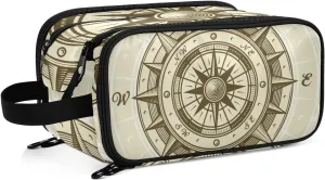 Retro compass in Woodcut Style with Clipping Mask Women's Portable Makeup Bag with Handle, Cosmetic Bag, Travel Cosmetic Bag Durable Toiletry Storage Organizer 11 x 7 x 5.7 inch
