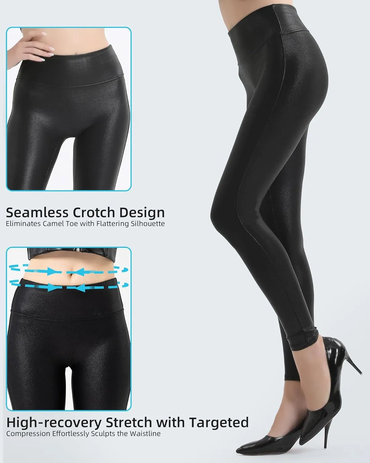 Retro Gong Womens Faux Leather Leggings Stretch High Waisted Pleather Pants