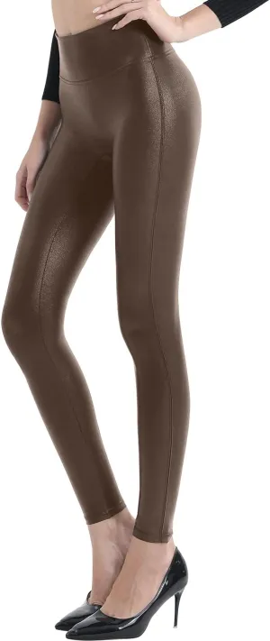 Retro Gong Womens Faux Leather Leggings Stretch High Waisted Pleather Pants