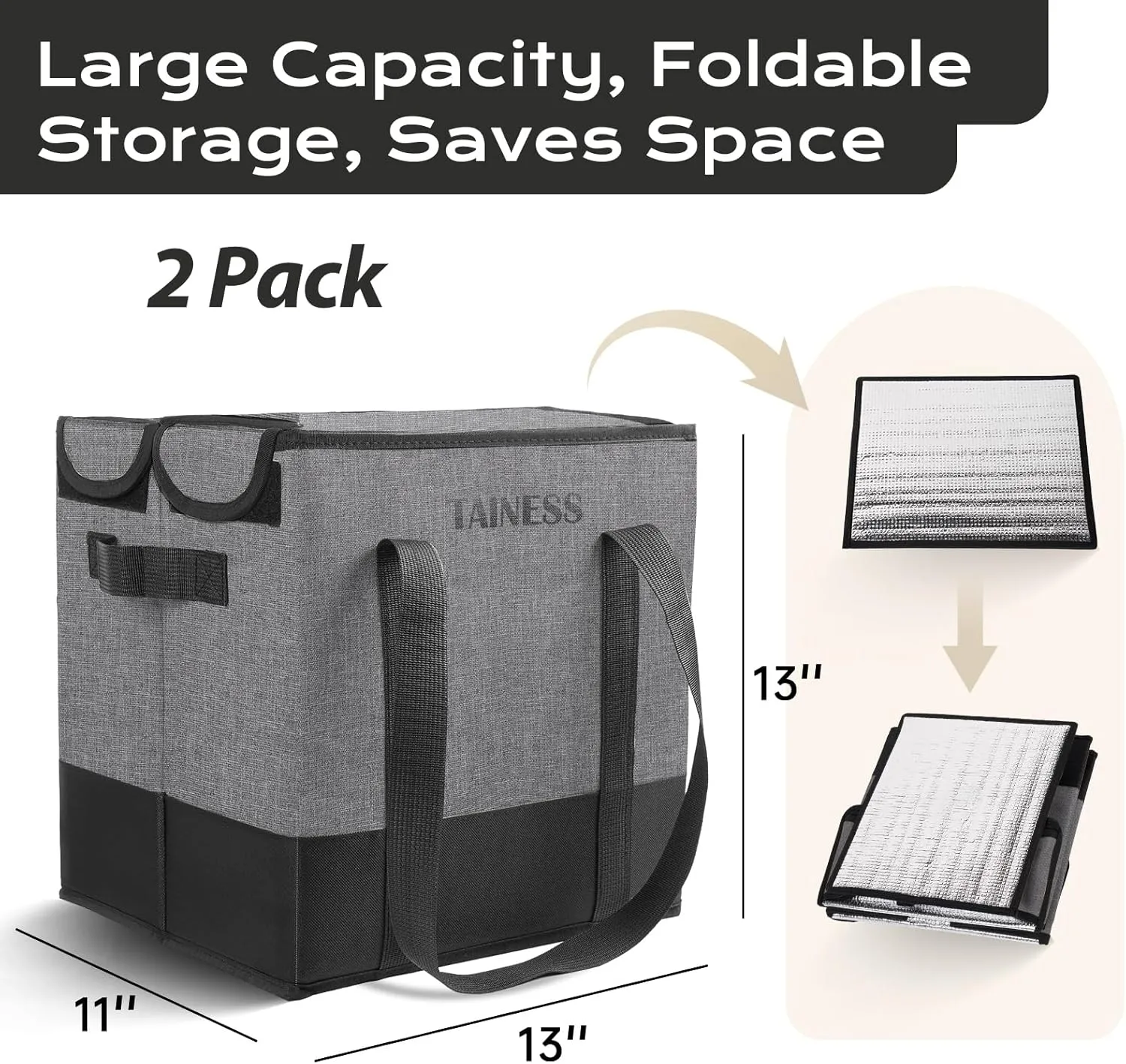 Reusable Insulated Grocery Bags Collapsible Grocery Tote Bags for Shopping Wear Resistant Heavy Duty Foldable Cooler Grocery Bags for Frozen and Hot Food Camping Bags