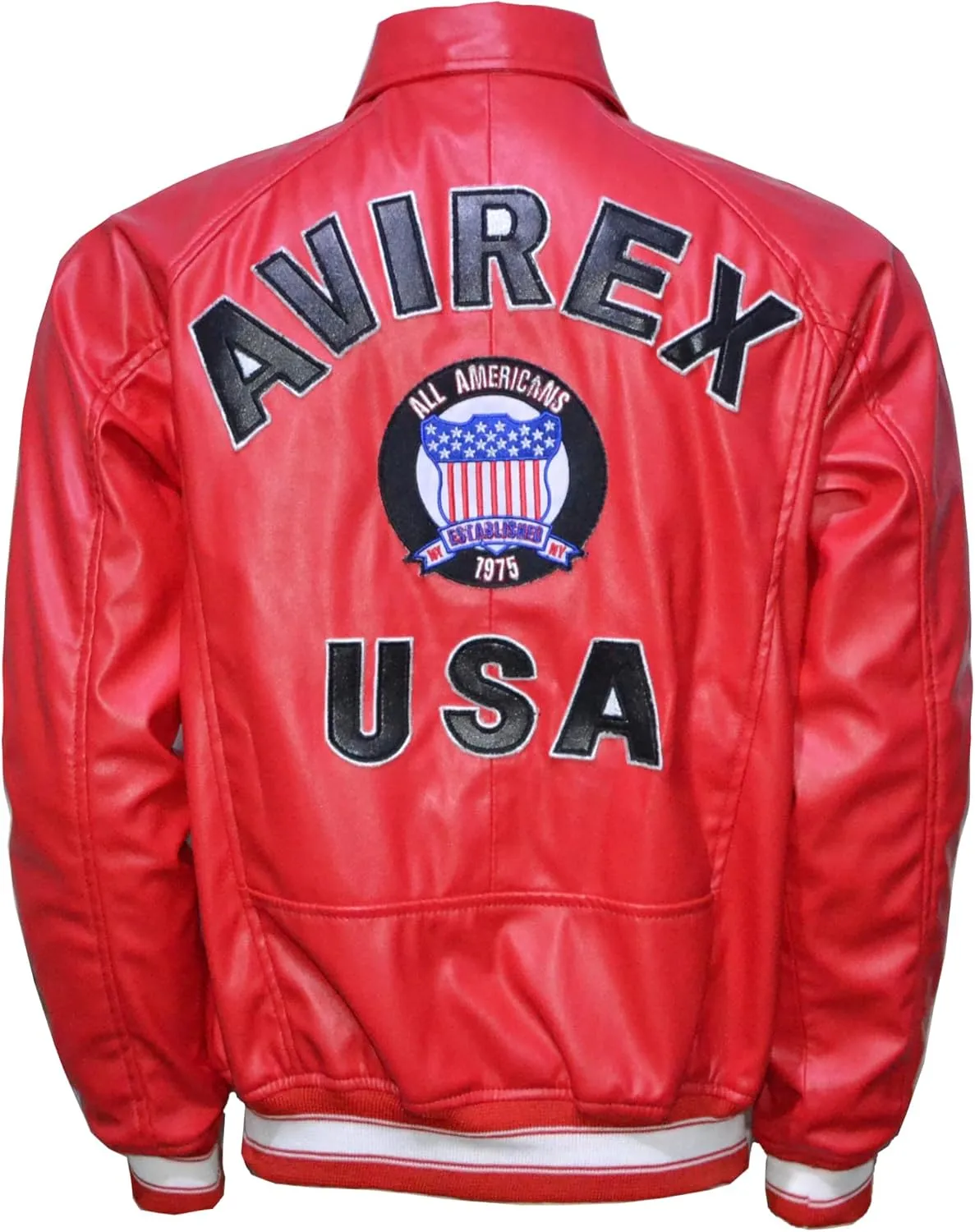 R'FAY Collection US Military Red Bomber Faux Leather Jacket