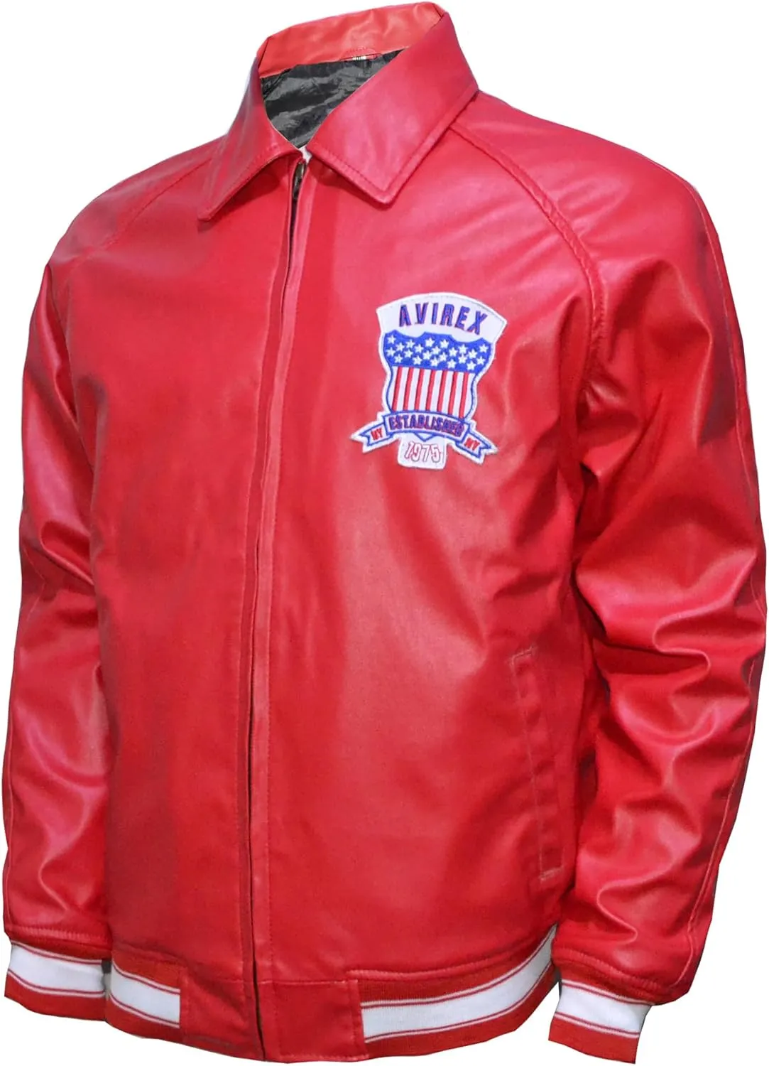 R'FAY Collection US Military Red Bomber Faux Leather Jacket