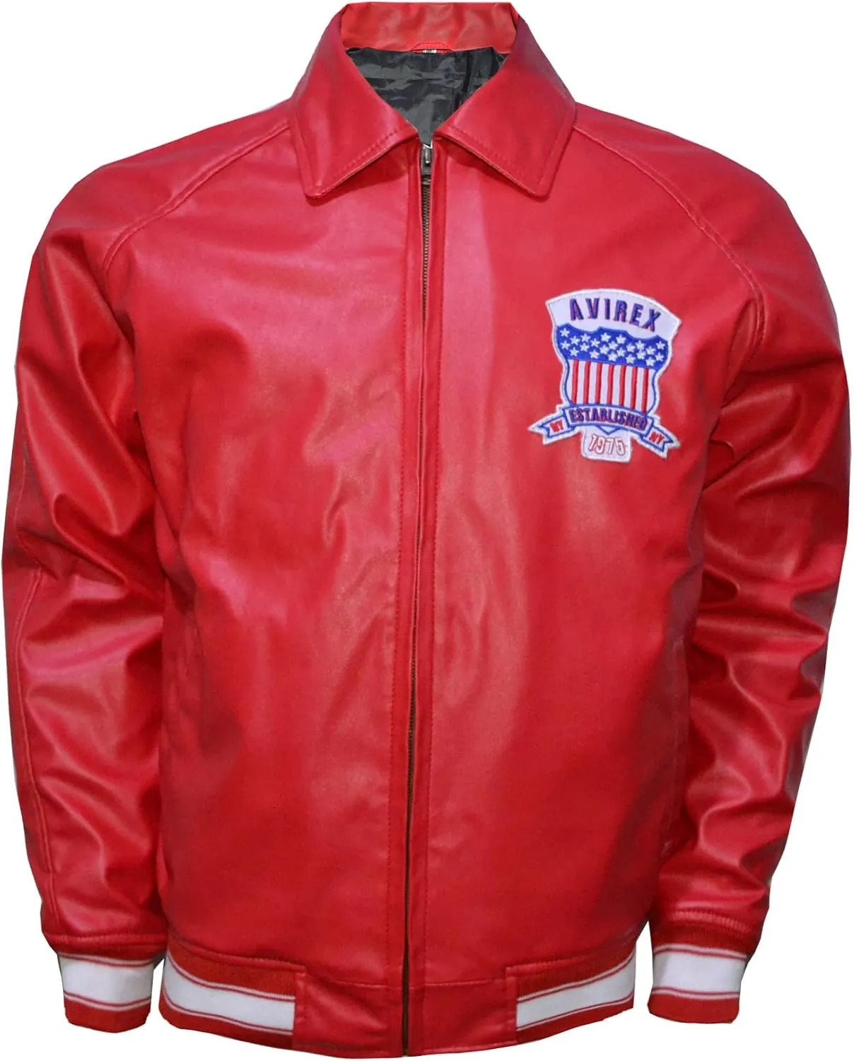 R'FAY Collection US Military Red Bomber Faux Leather Jacket