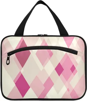 Rhomboid Neutral Hot Pink hanging kit for travel with hook, designer multifunctional waterproof toiletry bag for accessories for women toilet maletín para maquillaje L