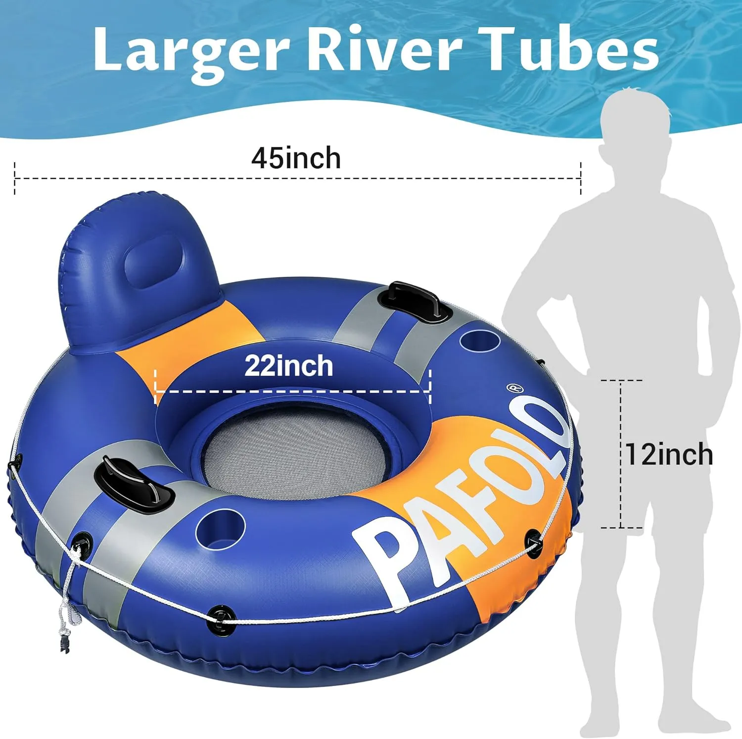 River Tubes for Floating Heavy Duty, Pool Float Adult, 45" Inflatable Float Tube for Beach Lake Rafting, River Floats with Mesh Bottom