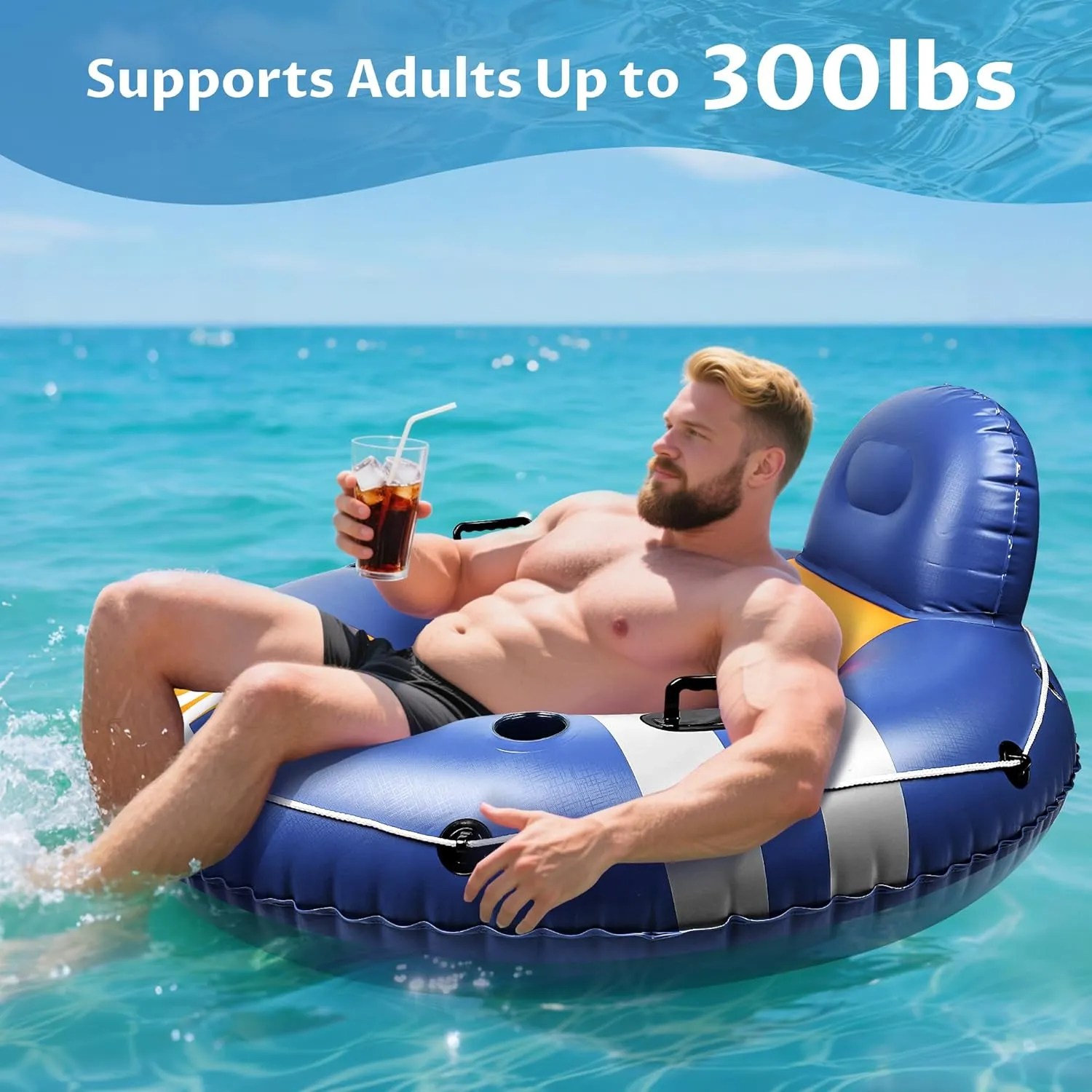 River Tubes for Floating Heavy Duty, Pool Float Adult, 45" Inflatable Float Tube for Beach Lake Rafting, River Floats with Mesh Bottom