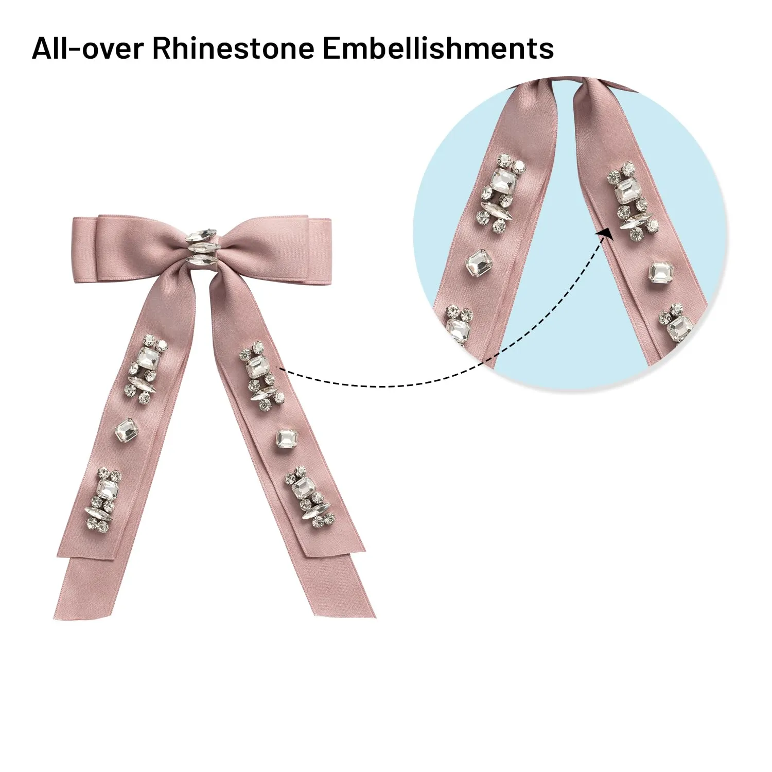 Rock Candy Rhinestone Embellished Satin Bow Clip - Mauve | Hair Clip | Hair Accessory for Girls for Any Occasion
