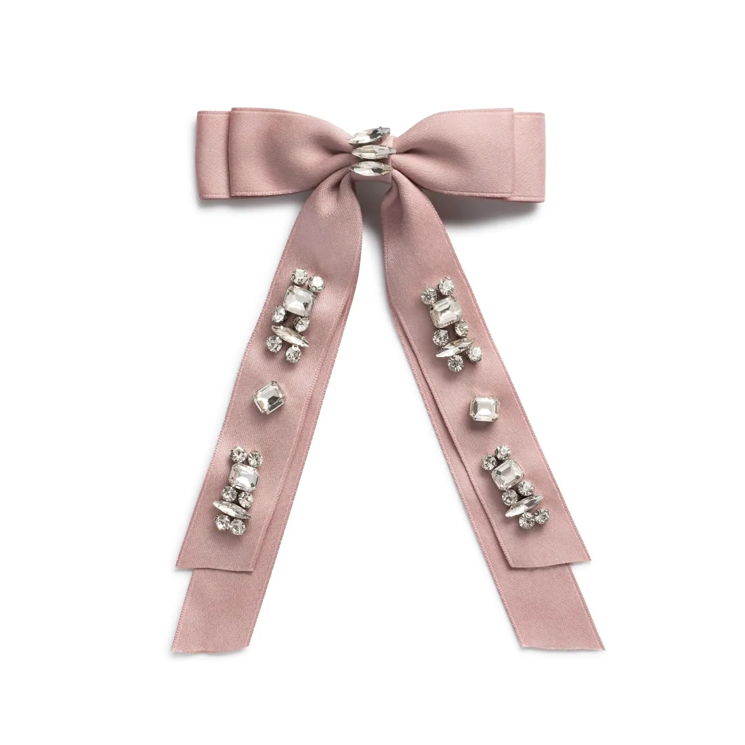 Rock Candy Rhinestone Embellished Satin Bow Clip - Mauve | Hair Clip | Hair Accessory for Girls for Any Occasion