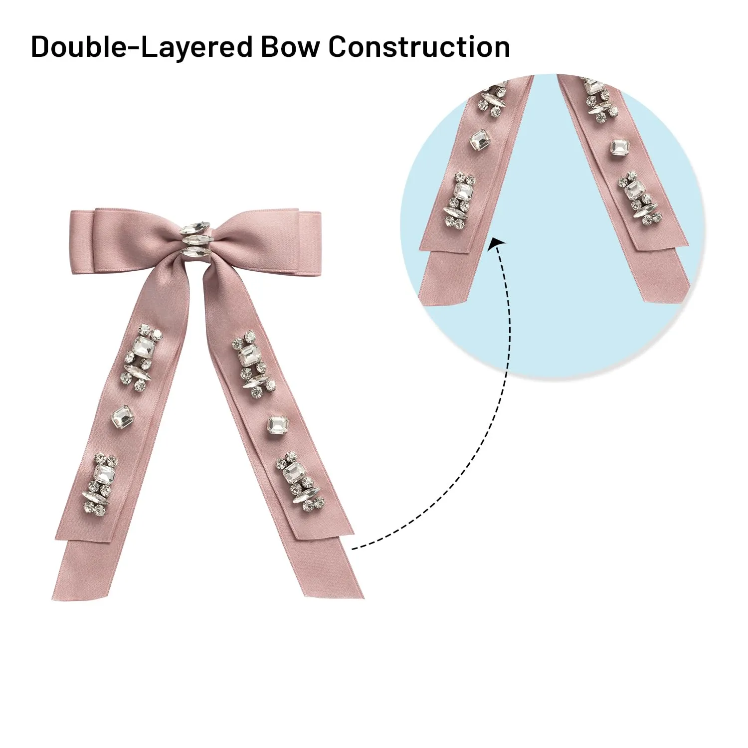 Rock Candy Rhinestone Embellished Satin Bow Clip - Mauve | Hair Clip | Hair Accessory for Girls for Any Occasion