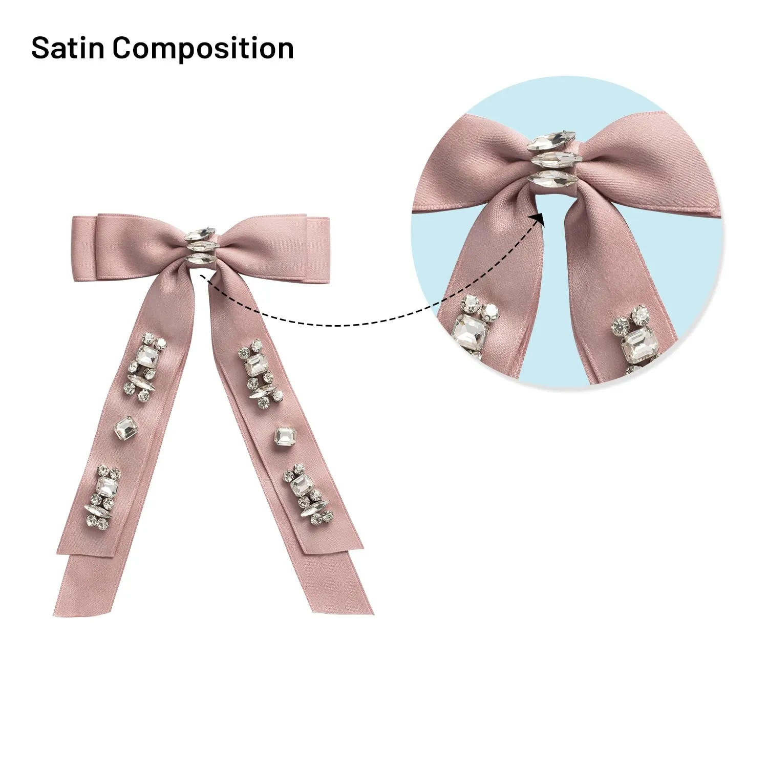 Rock Candy Rhinestone Embellished Satin Bow Clip - Mauve | Hair Clip | Hair Accessory for Girls for Any Occasion
