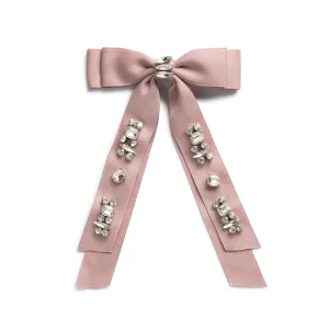 Rock Candy Rhinestone Embellished Satin Bow Clip - Mauve | Hair Clip | Hair Accessory for Girls for Any Occasion