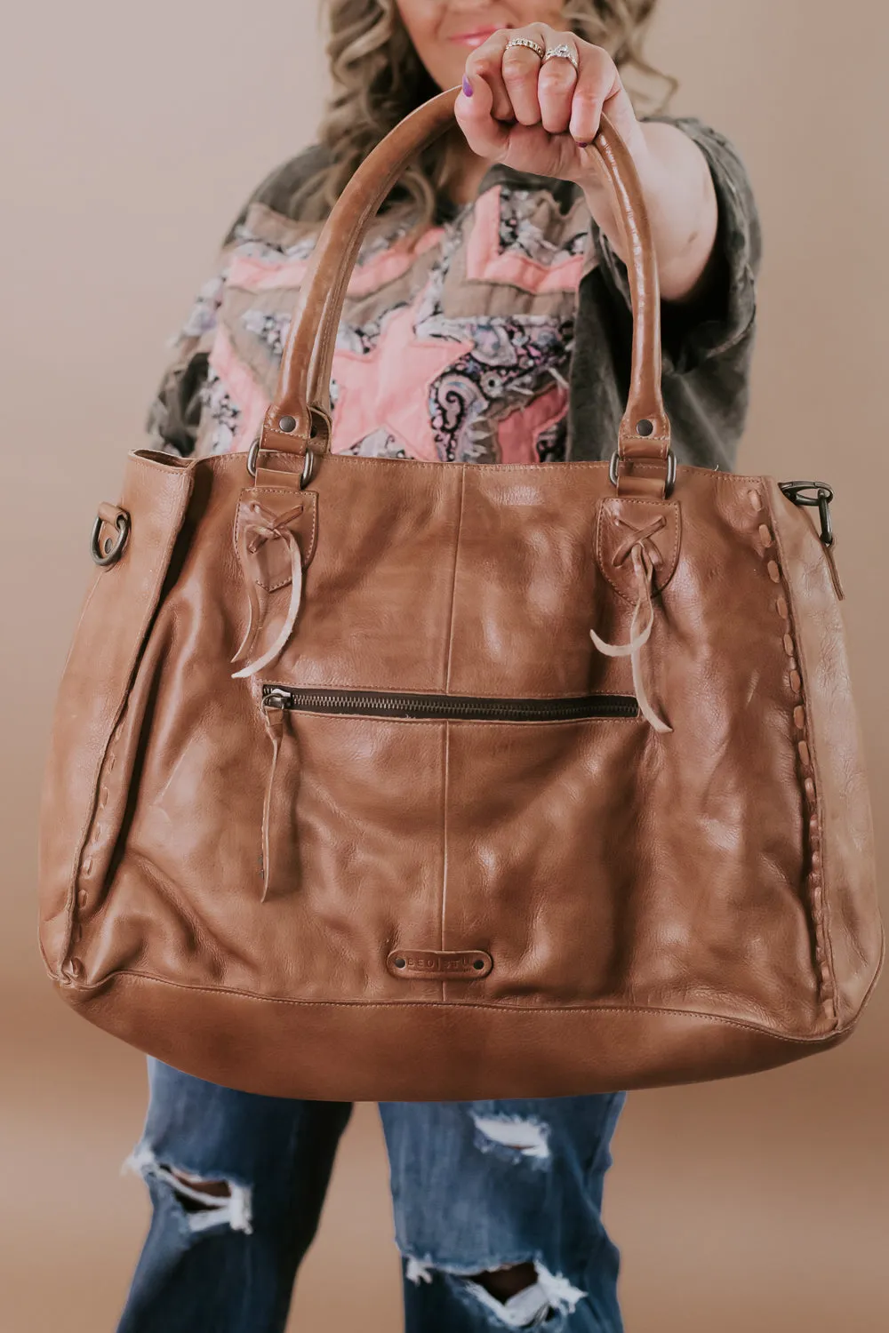 Rockaway Leather Tote, Tan Rustic