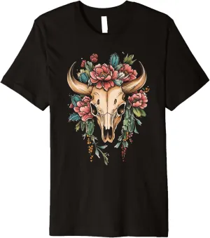 Rodeo Vintage Women's Boho Cow Skull Cowgirl Bull Riding Premium T-Shirt