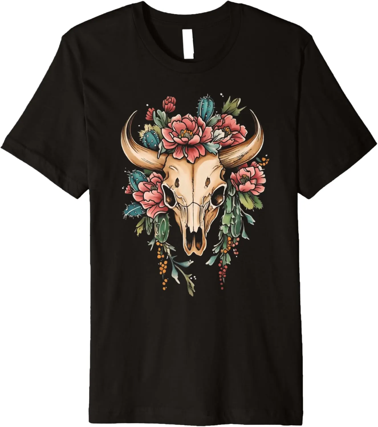 Rodeo Vintage Women's Boho Cow Skull Cowgirl Bull Riding Premium T-Shirt