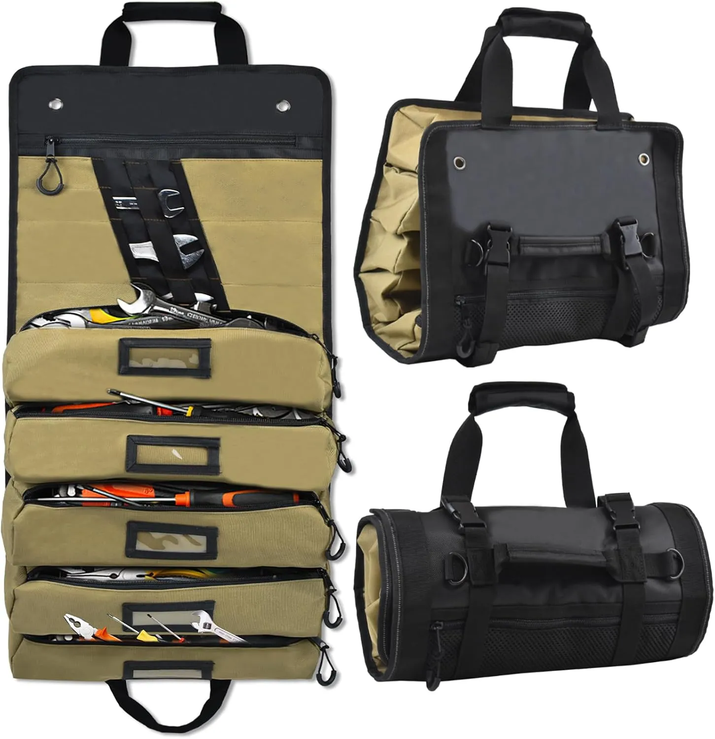 Roll Up Tool Bag, Large Heavy Duty 14-Pockets Tool Roll Bag with Wrench Roll Organizer for Men, Portable Tool Bag For Electrician, Mechanic, Hobbyist