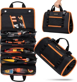 Roll Up Tool Bag Organizer, Heavy Duty Tool Roll Bag for Men, Portable Tool Roll Up Bag with 12 Pockets, Waterproof 1680D Tool Bag Organizer for Mechanic Electrician HVAC Repairman Carpenter