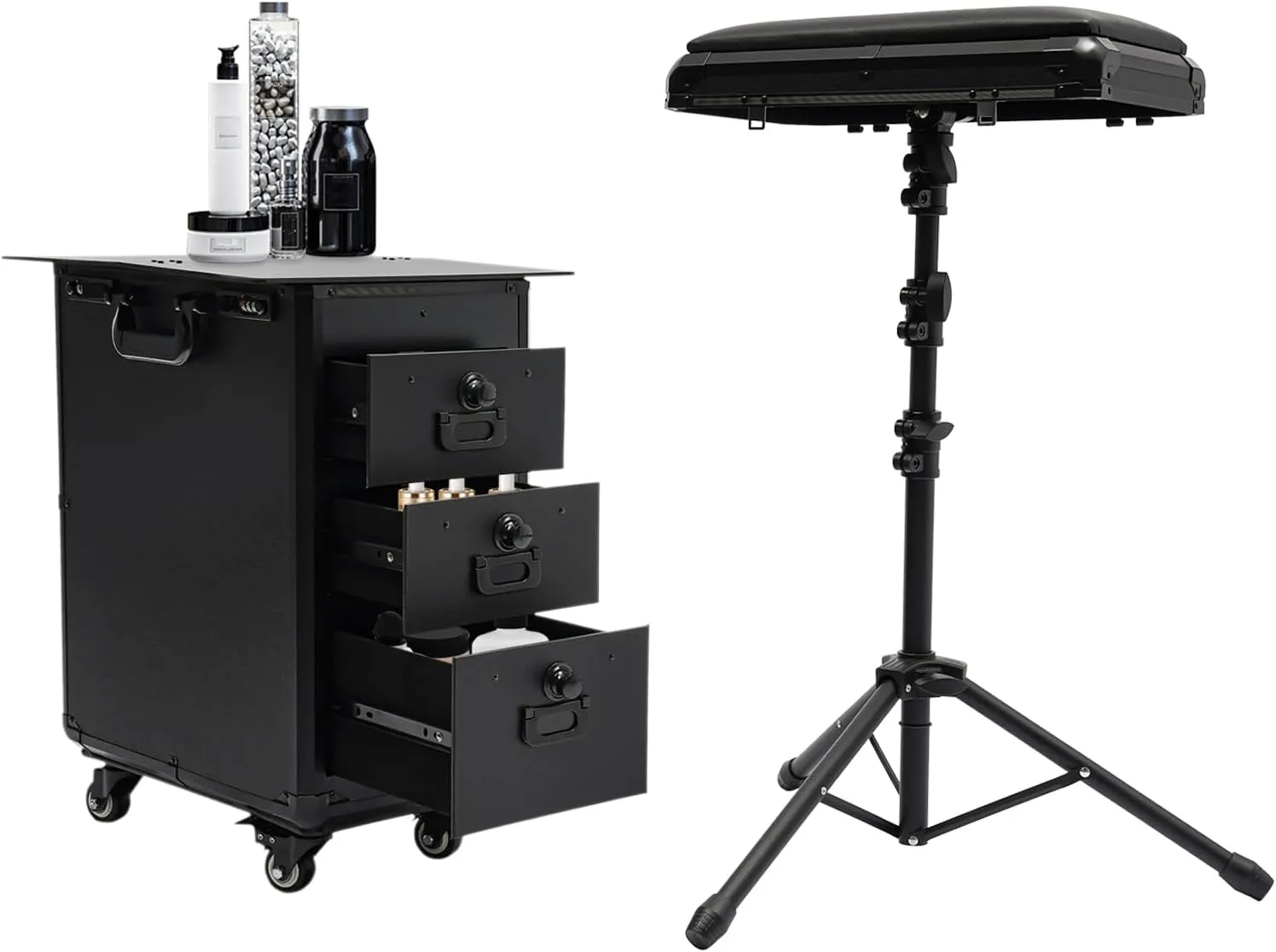 Rolling Makeup Case, Makeup Train Box Large Storage Travel Make-up Trolley Cosmetic Travel Organizer with 3 Side Drawers & Wheels, Cosmetic Case Salon Barber Bag Traveling Cart, Load 44.09lbs