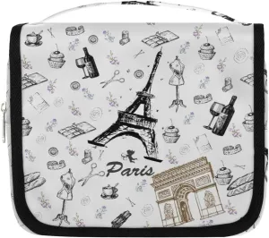 Romantic Paris Hanging Travel Toiletry Bag - Waterproof Organizer Makeup Bag with Sturdy Hook, Toiletries Portable Cosmetic Bag, Large Capacity Toiletry Kit for Women Men