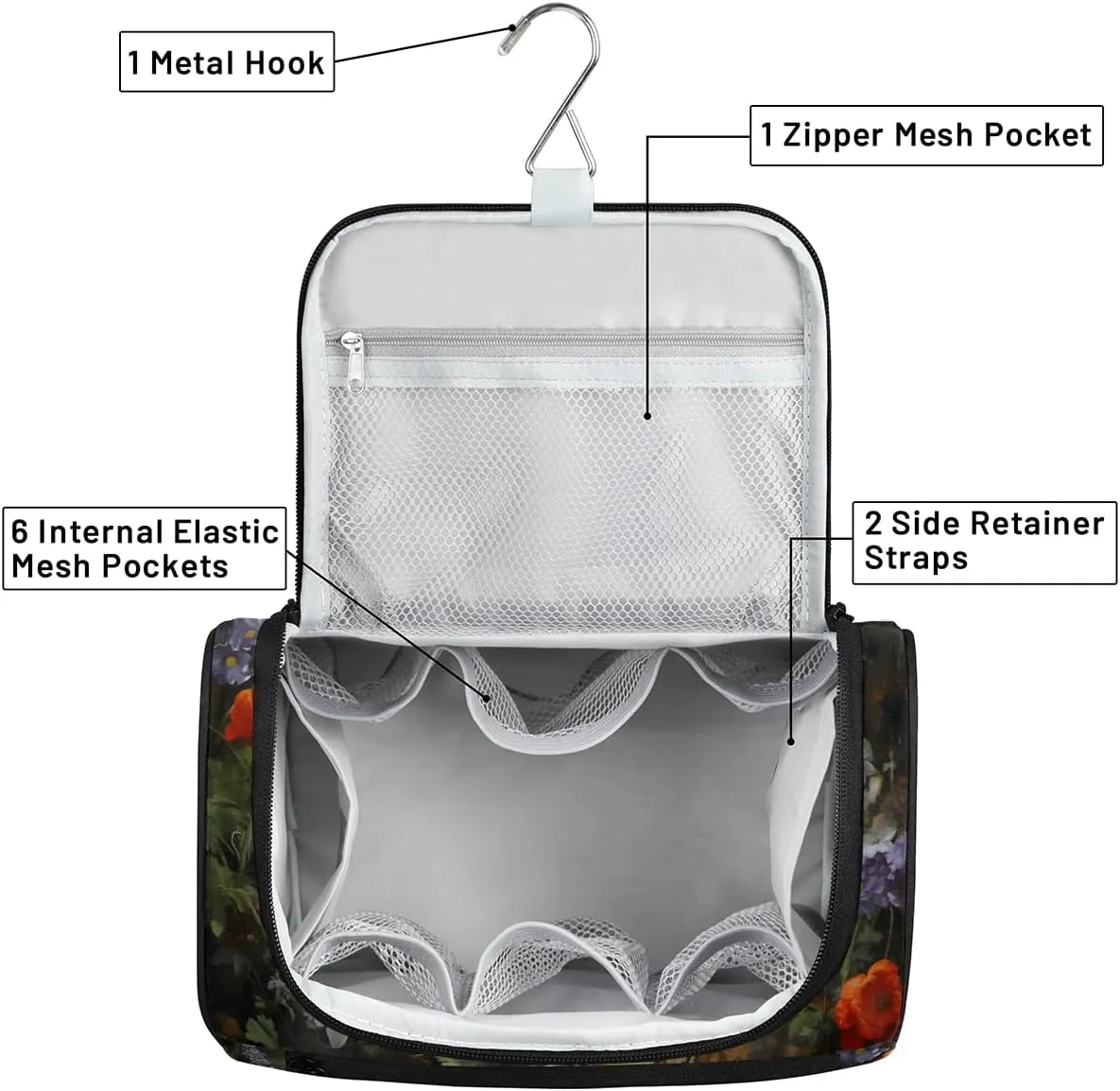 Rooster Spring Flowers Travel Toiletry Bag for Men and Women, Large Hanging Makeup Bag Organizer Toiletries Bag for Travel, Cosmetic Bag with Handle