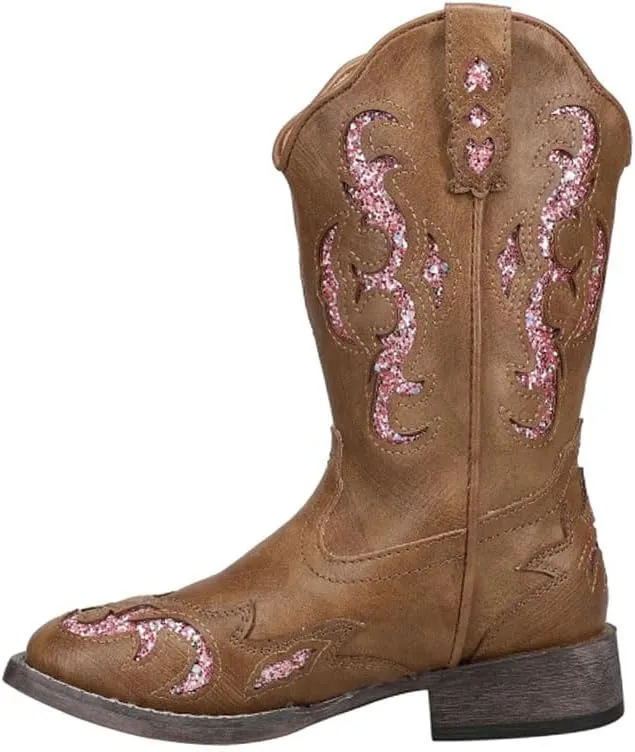 ROPER Kids Girls Glitter Gypsy Square Toe Casual Boots Mid Calf - Brown