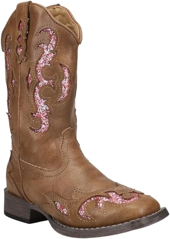 ROPER Kids Girls Glitter Gypsy Square Toe Casual Boots Mid Calf - Brown