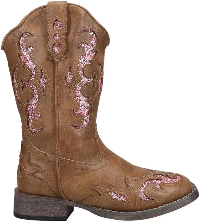 ROPER Kids Girls Glitter Gypsy Square Toe Casual Boots Mid Calf - Brown